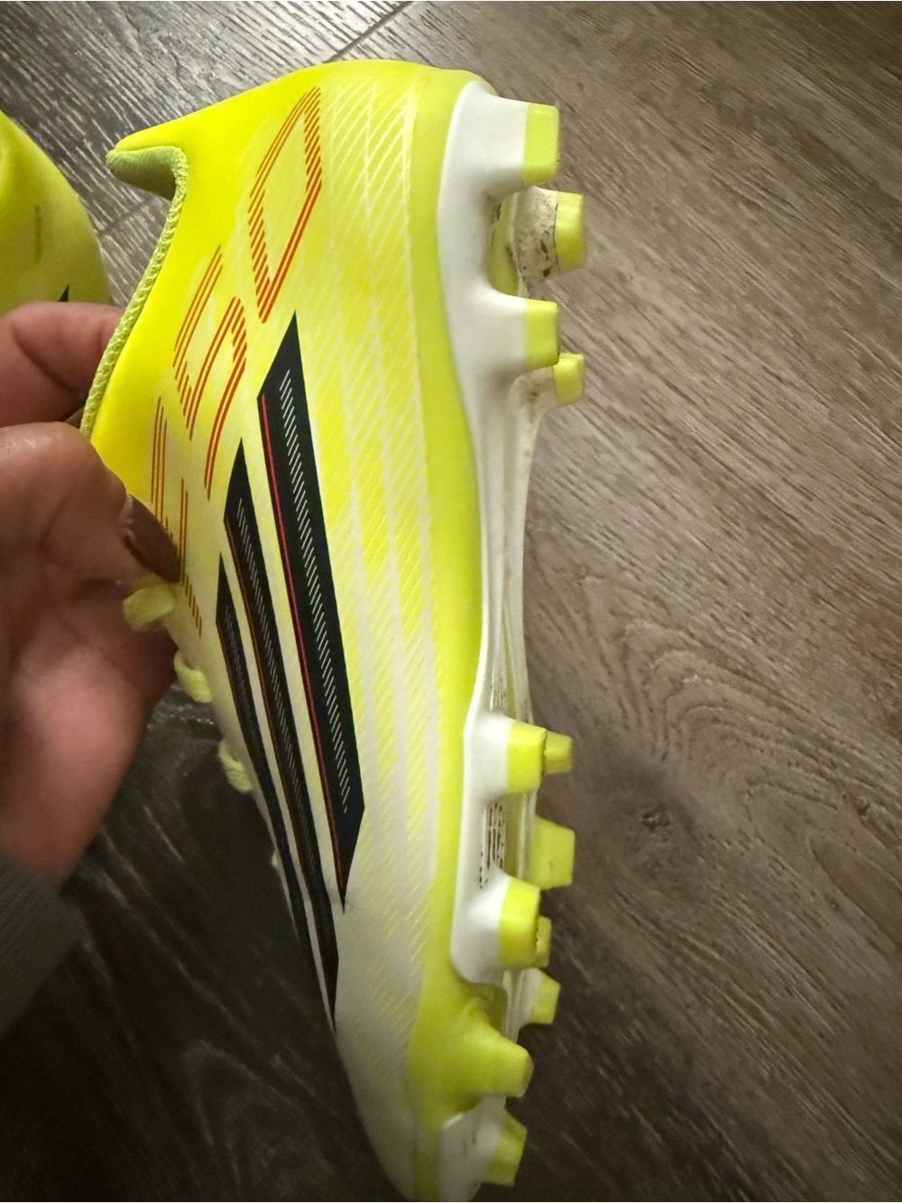 adidas Kids Neon Yellow White Soccer Cleats with Black Stripes
